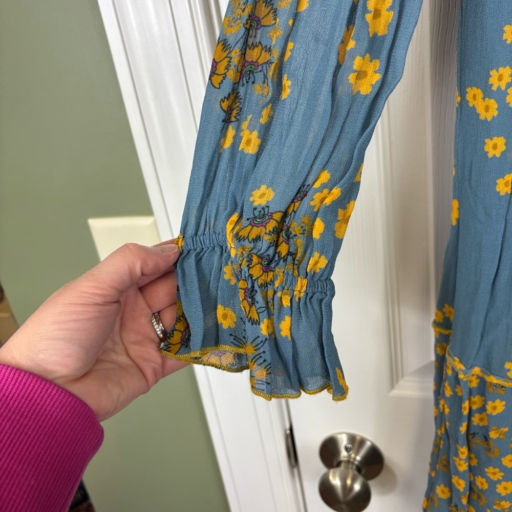 Sundance blue gold long sleeve floral dress sz med - Picture 5 of 9